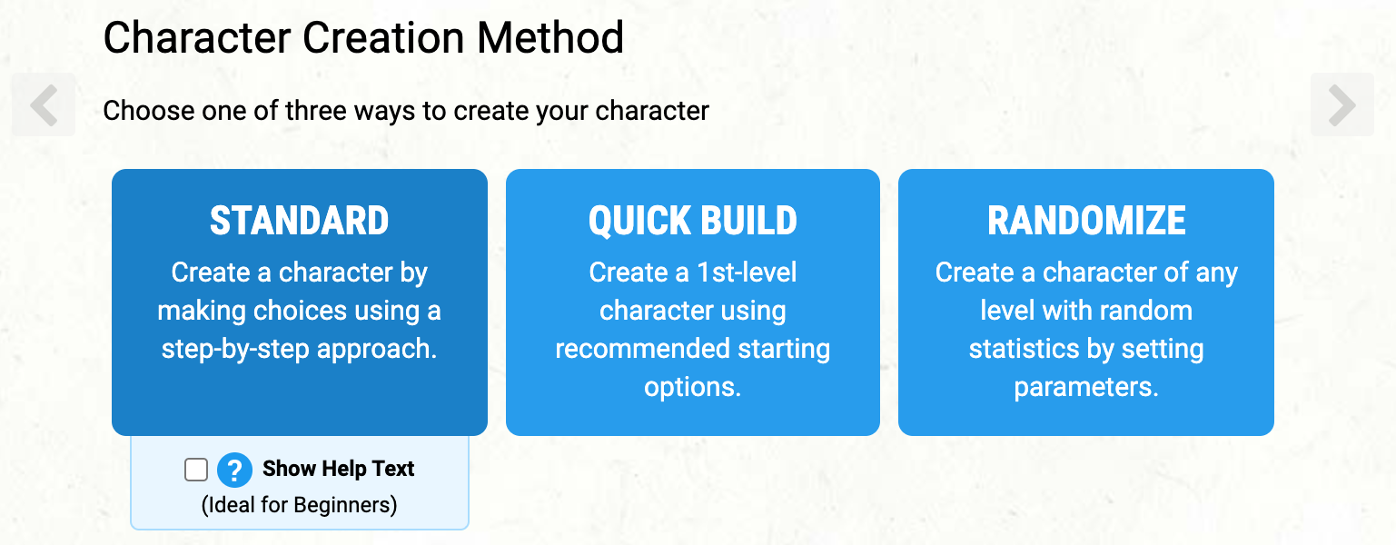 D&D Beyond - Select your Character Creation Method